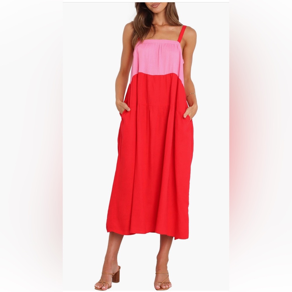 Petal & Pup Pink and Red Midi Sundress with Pockets